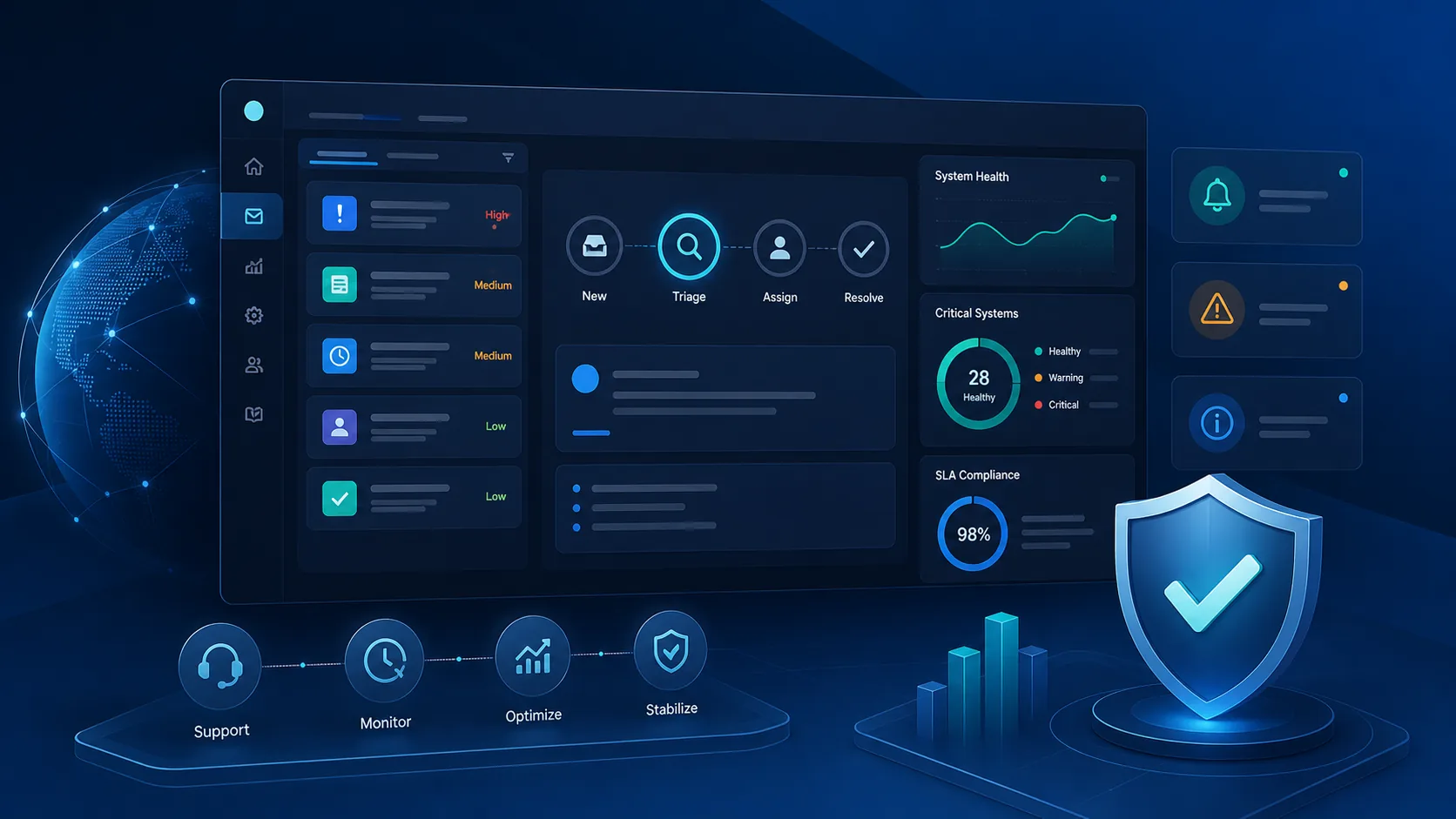 Premium SAP application support operations dashboard illustration